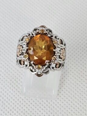 Gems En Vogue Citrine Palladium Sterling Silver 18k Rose Gold Ring Size 7!
